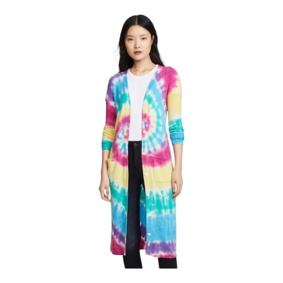 Autumn Cashmere 100% Cashmere Tie Dye Maxi Cardigan in Bright Multi Women's M - Picture 1 of 13